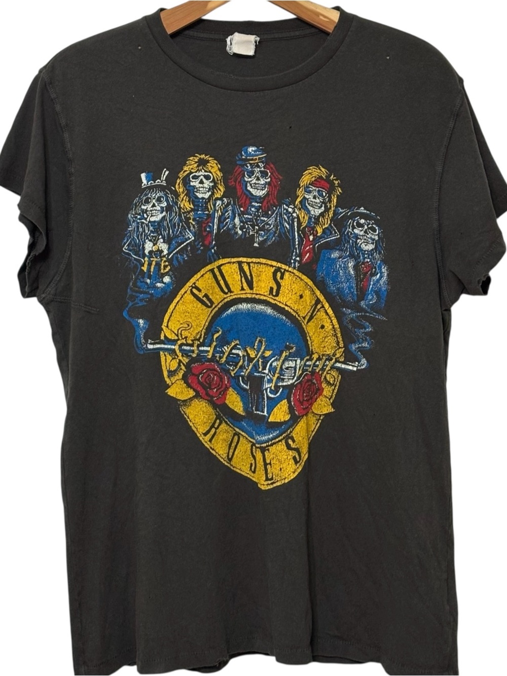 Madeworn Guns N Roses Graphic T-Shirt Distressed Faded Charcoal Rock Band Medium